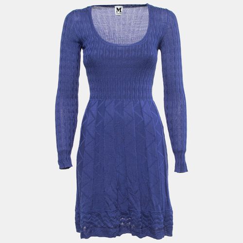 M Missoni Blue Patterned Knit Scoop Neck Flared Midi Dress S - M Missoni - Modalova