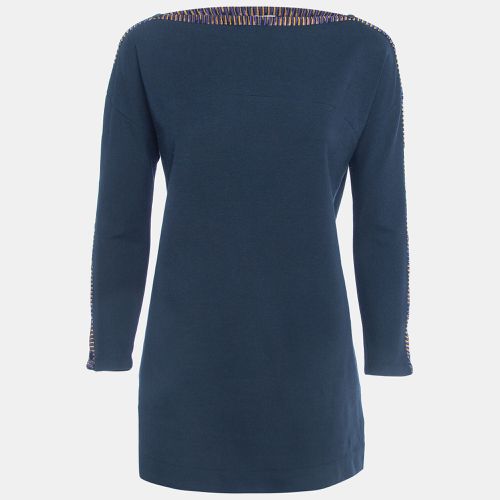 M Missoni Navy Blue Cotton Blend Knit Buttoned Sleeve Detail T-Shirt S - M Missoni - Modalova