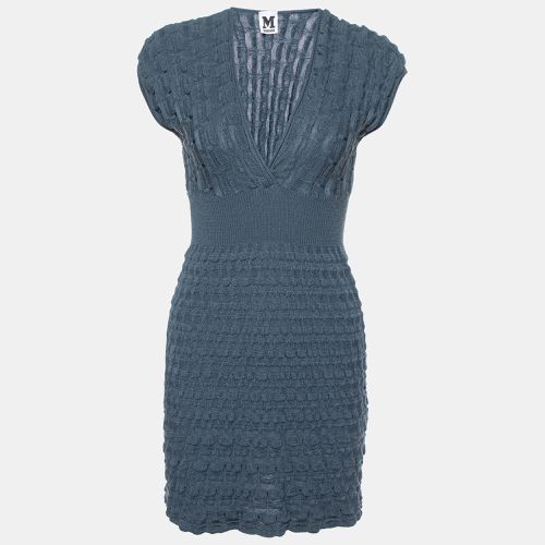 M Missoni Slate Blue Wool Textured Knit V-Neck Dress M - M Missoni - Modalova