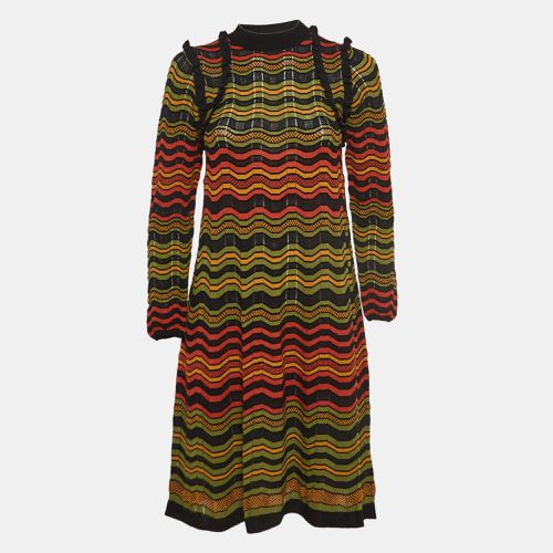 M Missoni Multicolor Chevron Perforated Knit Ruffle Detail Midi Dress S - M Missoni - Modalova