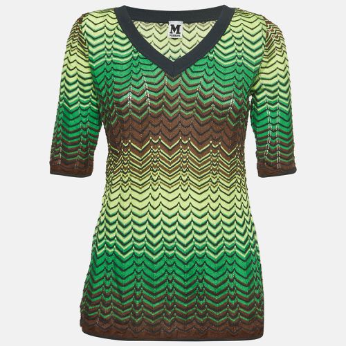 M Missoni Green Chevron Pattern Knit V-Neck Top L - M Missoni - Modalova