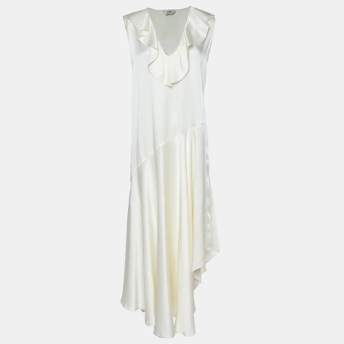 Fendi Cream Satin Ruffled Sleeveless Maxi Dress S - Fendi - Modalova