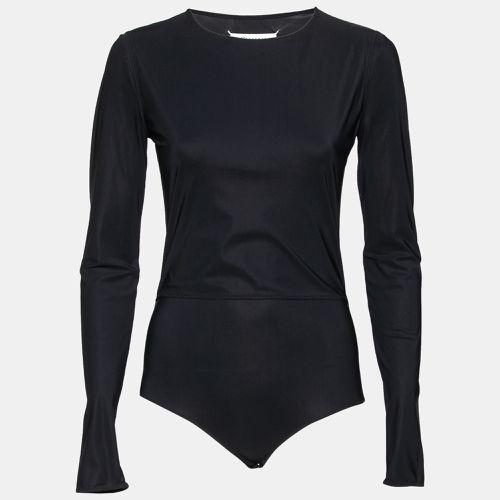 MM6 Maison Margiela Black Jersey Overlay Detail Long Sleeve Bodysuit M - MM6 Maison Margiela - Modalova