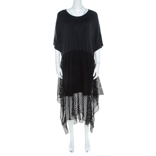 MM6 Maison Margiela Black Mesh Panel Overlay Oversized Midi Dress XS - MM6 Maison Margiela - Modalova