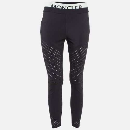 Moncler Black Logo Intarsia Waist Jersey Active Leggings L - Moncler - Modalova