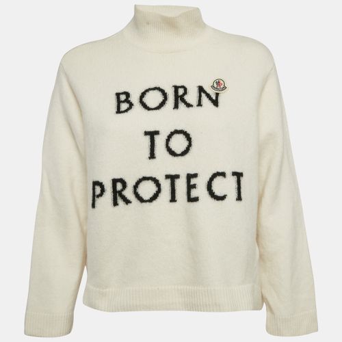 Moncler Off White Born To Protect Intarsia Wool Knit Turtleneck Sweater M - Moncler - Modalova