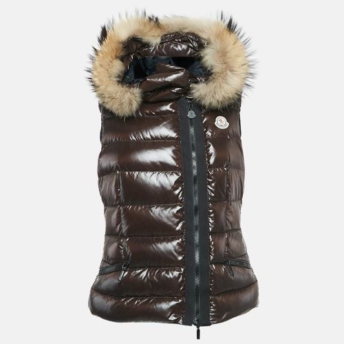 Moncler Brown Nylon Detachable Fur Collar Quilted Down Jacket M - Moncler - Modalova