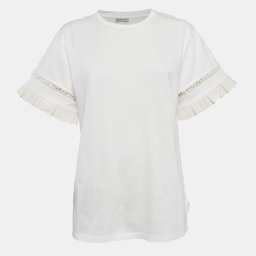 Moncler White Cotton Flared Sleeve Logo Lace Detail T-Shirt L - Moncler - Modalova