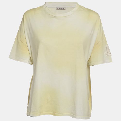 Moncler Yellow Tie-Dye Jersey Logo Applique Crop T-Shirt L - Moncler - Modalova