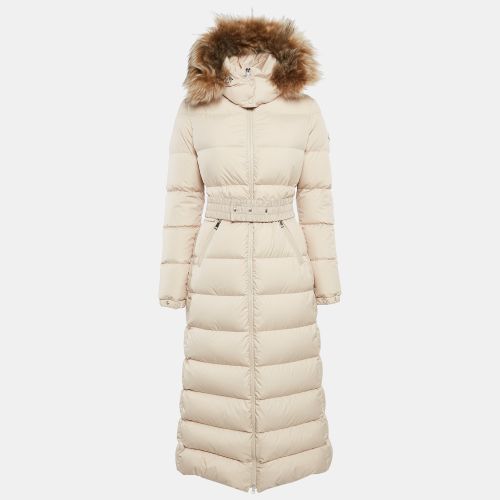 Moncler Beige Synthetic Detachable Fur Hooded Down Puffer Long Coat XS - Moncler - Modalova