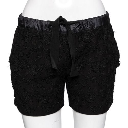 Moncler Black Cotton Floral Applique Shorts M - Moncler - Modalova