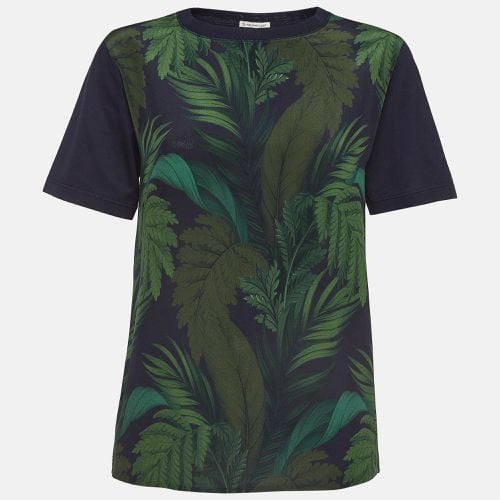 Moncler Navy Blue Jungle Printed Silk And Cotton Knit Top XS - Moncler - Modalova