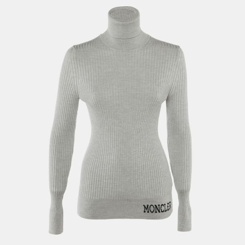 Moncler Grey Wool Rib Knit Ciclista Turtle Neck Sweater L - Moncler Grenoble - Modalova