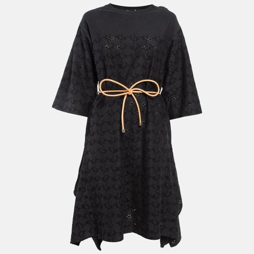 Moncler Black Broderie Anglaise Embroidered Cotton Asymmetric Midi Dress XS - Moncler - Modalova