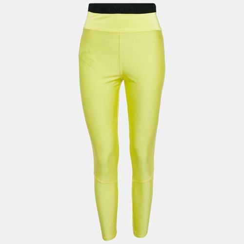 Moncler Yellow Logo Print Jersey Waist Detail Leggings M - Moncler - Modalova