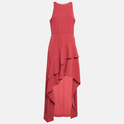 Monique Lhuillier Pink Crepe Ruffled Asymmetric Midi Dress L - Monique Lhuillier - Modalova