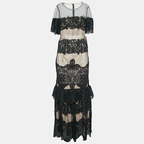 Monique Lhuillier Black Lace Short Sleeve Maxi Dress S - Monique Lhuillier - Modalova