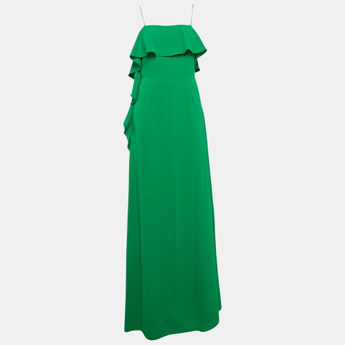 Monique Lhuillier Green Crepe Ruffled Maxi Slip Dress M - Monique Lhuillier - Modalova