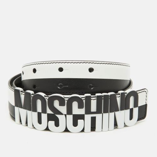 Moschino Black/White Leather Classic Logo Belt 95CM - Moschino Couture - Modalova