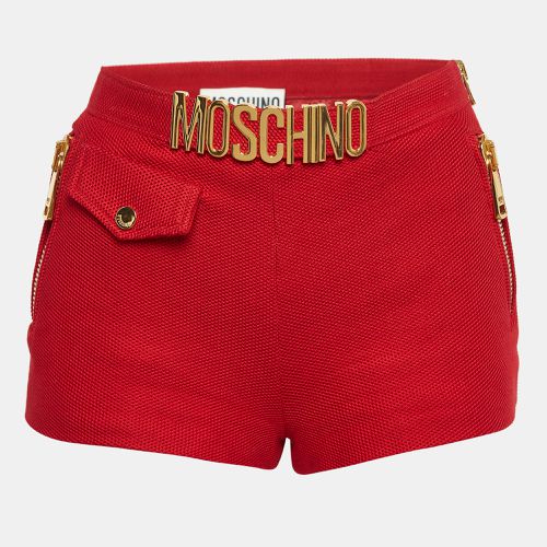 Moschino Red Textured Cotton Logo Metal Detail Shorts S - Moschino Couture - Modalova