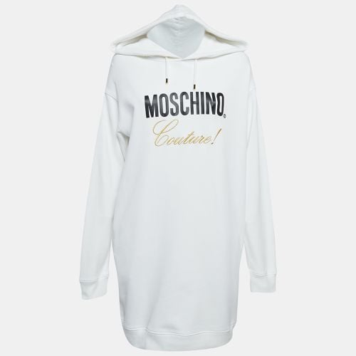 Moschino Couture White Logo Print Cotton Hoodie Dress M - Moschino Couture - Modalova