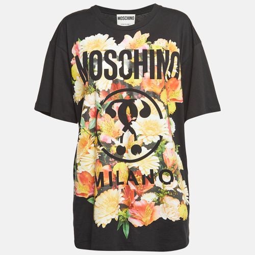 Moschino Couture Black Floral Logo Print Oversized T-Shirt L - Moschino Couture - Modalova