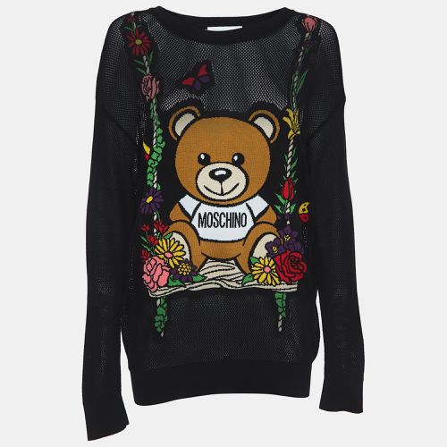 Moschino Couture Black Teddy Intarsia Mesh Sheer Sweatshirt S - Moschino Couture - Modalova