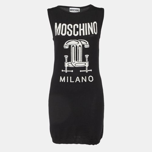 Moschino Couture Black Logo Intarsia Wool Knit Sweater Dress M - Moschino Couture - Modalova