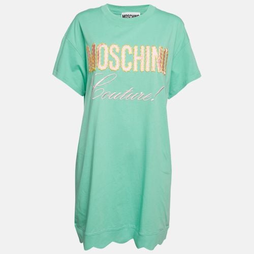 Moschino Couture Green Logo Embroidered Cotton T-Shirt Dress M - Moschino Couture - Modalova