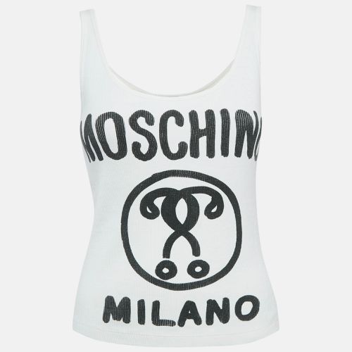 Moschino Couture White Logo Print Rib Knit Tank Top S - Moschino Couture - Modalova