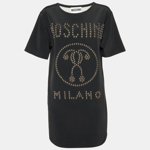 Moschino Couture Black Logo Studded Crepe Shift Dress M - Moschino Couture - Modalova