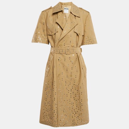 Moschino Couture Dark Beige Mirror Work Embroidery Cotton Blend Trench Coat XL - Moschino Couture - Modalova