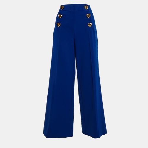 Moschino Couture Blue Crepe Heart Brooch Detail Wide Leg Trousers M - Moschino Couture - Modalova