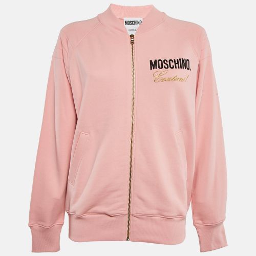 Moschino Couture Pink Embroidered Cotton Knit Zip-Up Jacket S - Moschino Couture - Modalova