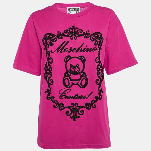 Moschino Couture Pink Logo Embroidered Jersey Loose Fit T-Shirt XXS - Moschino Couture - Modalova