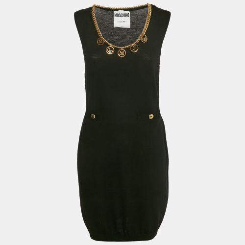 Moschino Couture Black Wool Knit Neck Embellished Mini Dress M - Moschino Couture - Modalova