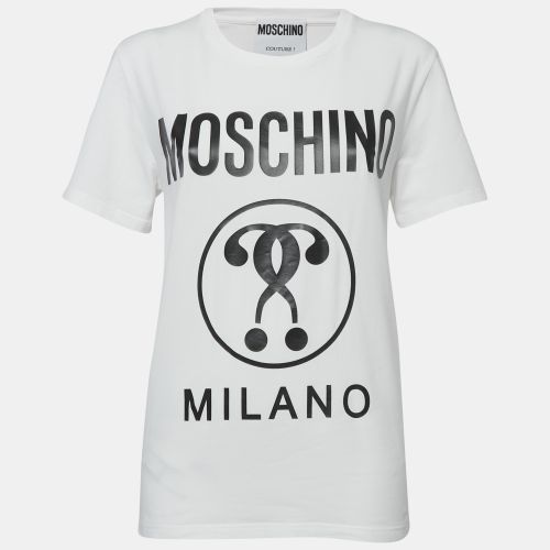 Moschino Couture White Logo Print Cotton Crew Neck T-Shirt L - Moschino Couture - Modalova