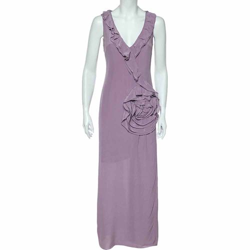 Moschino Cheap & Chic Lilac Silk Chiffon Rose Floral Draped Slit Detail Maxi Dress M - Moschino Cheap and Chic - Modalova