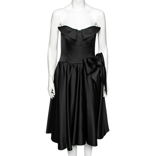 Moschino Couture Black Satin Bow Detail Strapless Pleated Dress M - Moschino Couture - Modalova