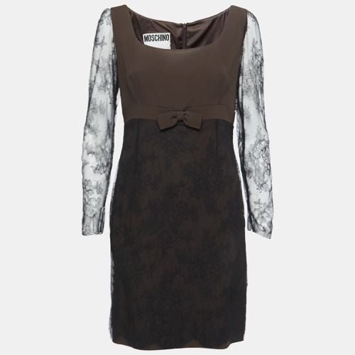 Moschino Couture Black/Brown Crepe & Lace Bow Detail Mini Dress L - Moschino Couture - Modalova