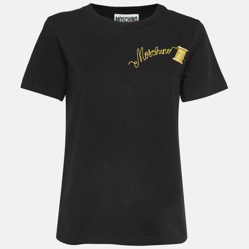 Logo Embroidered Cotton Half Sleeve T-Shirt M - Moschino Couture - Modalova