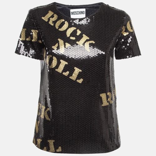 Moschino Couture Black Rock and Roll Sequin T-Shirt XS - Moschino Couture - Modalova