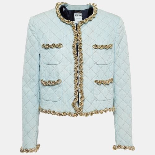 Moschino Couture Blue Faded Denim Quilted Chain Detail Jacket M - Moschino Couture - Modalova