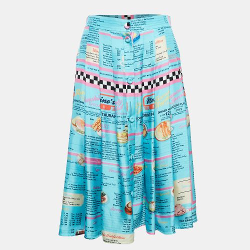 Moschino Couture Blue Drive In Menu Print Silk Pleated Midi Skirt L - Moschino Couture - Modalova