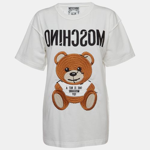 Moschino Couture White Embroidered Teddy Bear Cotton T-Shirt XS - Moschino Couture - Modalova