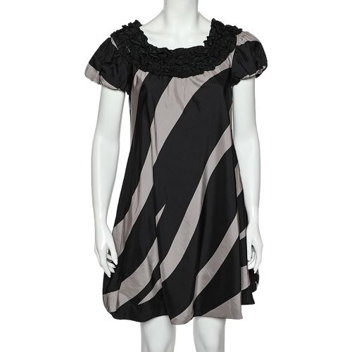 Moschino Cheap and Chic Monochrome Striped Silk Ruffled Neck Detail Mini Dress M - Moschino Cheap and Chic - Modalova