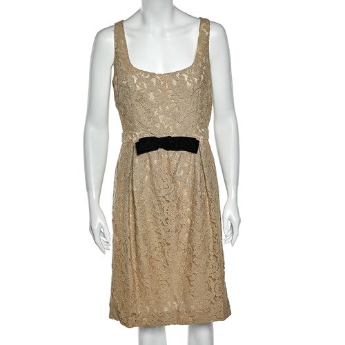 Moschino Cheap and Chic Cream Lace Bow Trim Sleeveless Midi Dress M - Moschino Cheap and Chic - Modalova