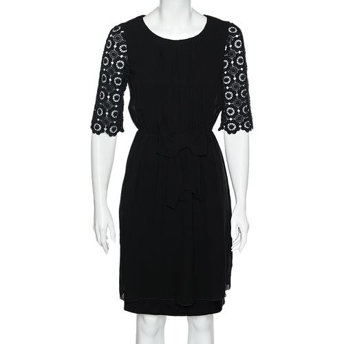 Moschino Cheap and Chic Black Chiffon & Lace Sleeve Midi Dress S - Moschino Cheap and Chic - Modalova