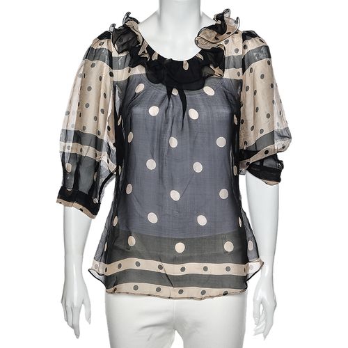 Moschino Cheap and Chic Black & Cream Polka Doted Silk Blouse M - Moschino Cheap and Chic - Modalova