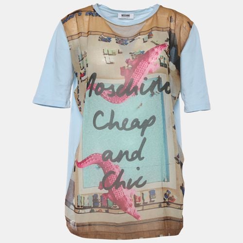 Moschino Cheap & Chic Blue Cotton & Printed Chiffon Paneled T-Shirt M - Moschino Cheap and Chic - Modalova